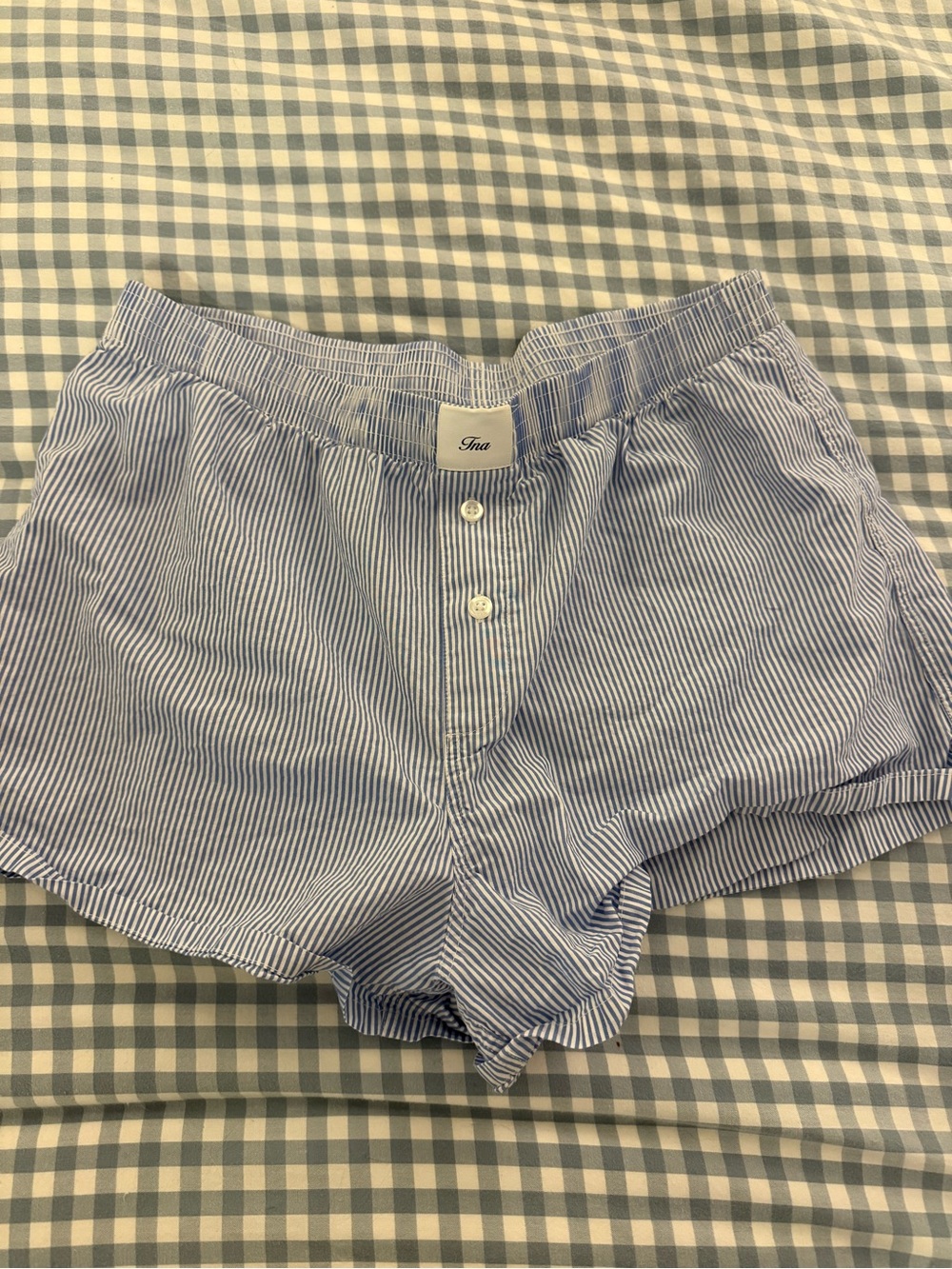 TNA Blue and White Striped Women's Cotton Lounge Shorts